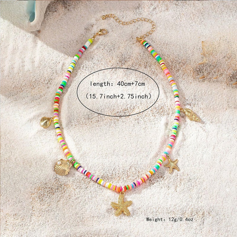 MIFYNN Gold Shell Starfish Necklace for Women Pearl Shell Necklace Layered Beaded Starfish Necklaces Summer Beach Surf Jewelry Gifts for Women - Image 3